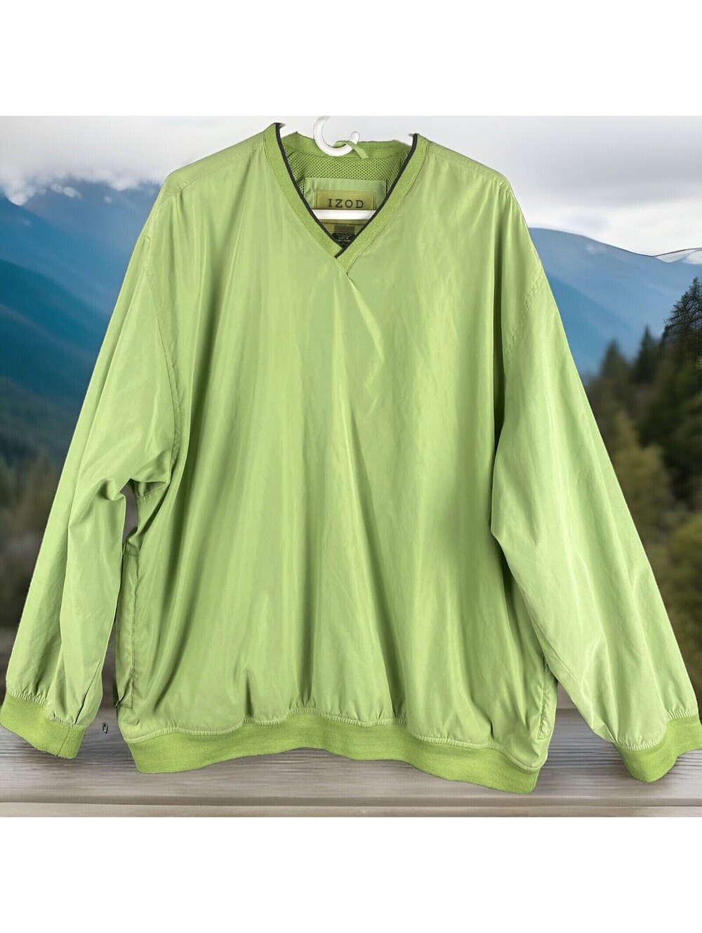 izod xfg jacket mens XL Green soft shell golfing pullover v neck 11% nylon